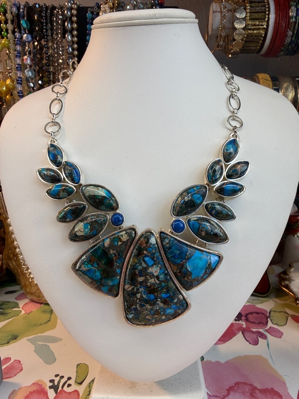 Natural Azurite Silver Elegant Necklace Statement Necklace Turquoise Design